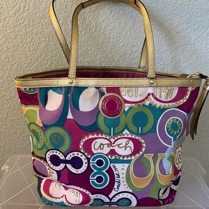 Coach pink and blue patterned handbag